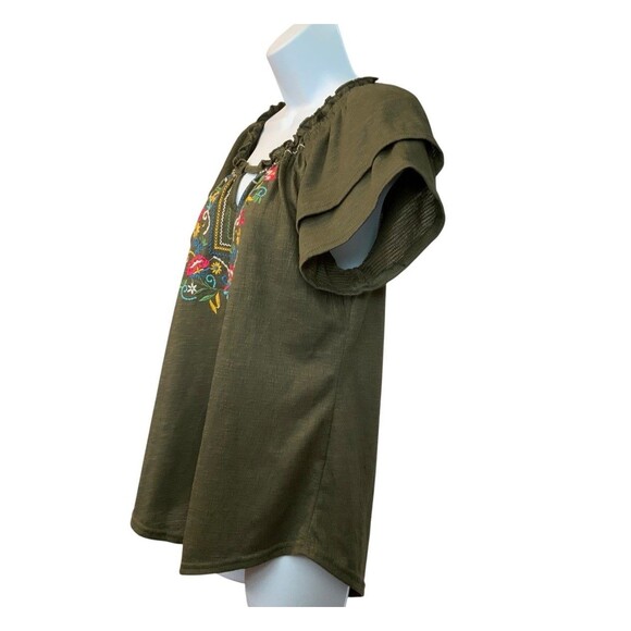 New York Laundry Womens Floral Embroidered Keyhole Flutter Peasant Blouse Size S - Picture 7 of 12